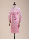 High Neck Long Sleeves Knee-Length Short Lace Dresses