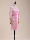High Neck Long Sleeves Knee-Length Short Lace Dresses