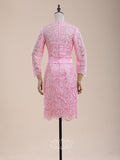 High Neck Long Sleeves Knee-Length Short Lace Dresses