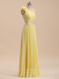 Elegant Chiffon One-Shoulder Pleated Long Bridesmaid Dresses with Handmade Flower