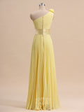 Elegant Chiffon One-Shoulder Pleated Long Bridesmaid Dresses with Handmade Flower