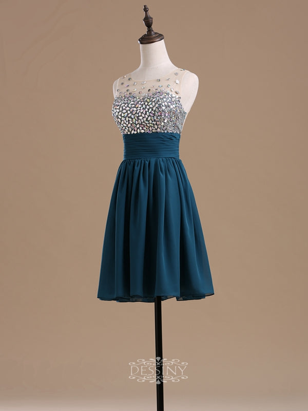 Chiffon Sleeveless Crystal Short Party Dresses / Homecoming Dresses