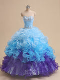 Luxurious Organza Sweetheart Sleeveless Beaded Quinceanera Dresses / Ball Gown Prom Dresses