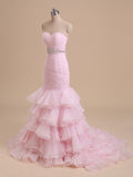 Sweetheart Organza Beading Ruffles Mermaid Wedding Dress