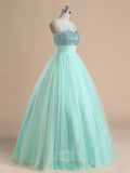 Tulle Sheer Neckline Ball Gown Prom Dresses with Rhinestones