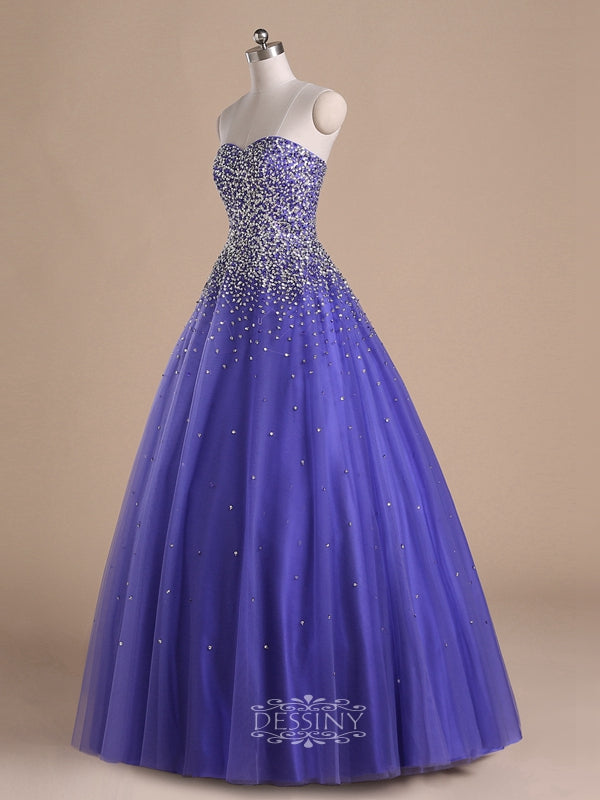 Sweetheart Tulle Beading Ball Gown Prom Dresses