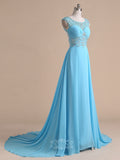 High Neck Beaded Chiffon Long Evening Dresses