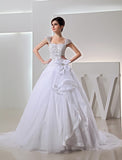 Beading Long Ball Gown Embroidery Organza Bowknot Wedding Dresses