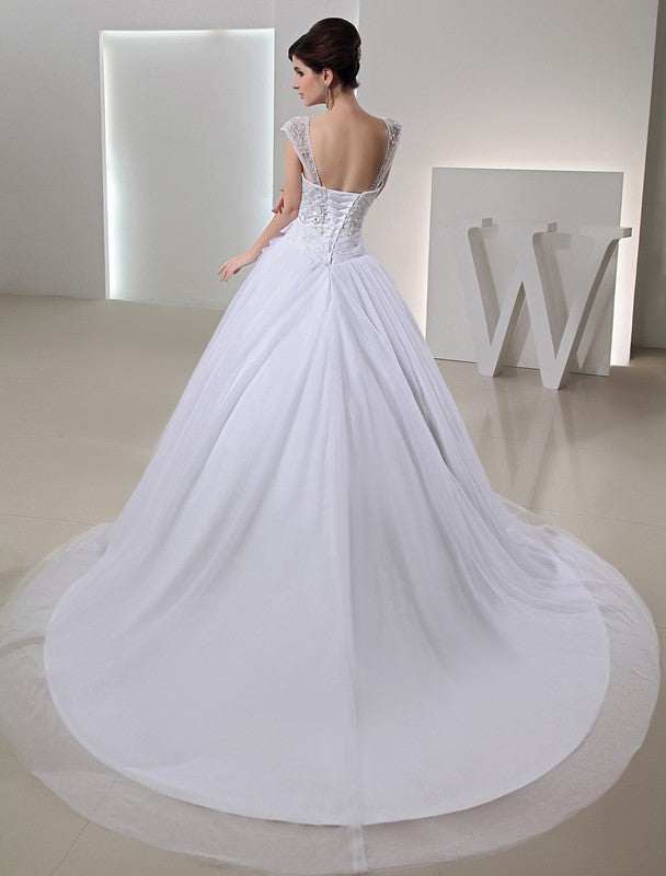 Beading Long Ball Gown Embroidery Organza Bowknot Wedding Dresses