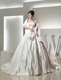 Ball Gown Beading Long Strapless Sleeveless Satin Wedding Dresses
