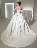 Ball Gown Beading Long Strapless Sleeveless Satin Wedding Dresses