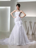 Trumpet/Mermaid Beading Long Strapless Sleeveless Organza Wedding Dresses