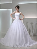Ball Gown Beading Sleeveless Strapless Satin Applique Wedding Dresses