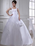 Ball Gown Beading Sleeveless Straps Long Satin Wedding Dresses