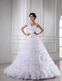 Ball Gown Beading One-shoulder Sweetheart Sleeveless Long Organza Wedding Dresses
