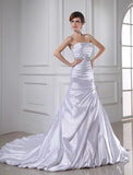 Trumpet/Mermaid Beading Strapless Sleeveless Applique Elastic Woven Satin Wedding Dresses