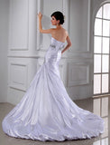 Trumpet/Mermaid Beading Strapless Sleeveless Applique Elastic Woven Satin Wedding Dresses
