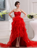 A-Line Sequin Sweetheart Sleeveless High Low Organza Dresses