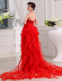 A-Line Sequin Sweetheart Sleeveless High Low Organza Dresses