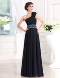 Sheath/Column Beading One-shoulder Sleeveless Long Chiffon Dresses
