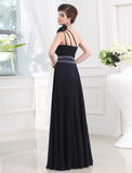 Sheath/Column Beading One-shoulder Sleeveless Long Chiffon Dresses