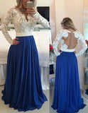 A-Line V-neck Chiffon Long Prom Dresses with Long Sleeves