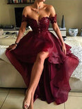 A-Line/Princess Sleeveless Off-the-Shoulder Asymmetrical Appliqued Organza Prom Dresses