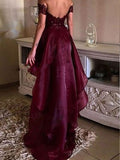 A-Line/Princess Sleeveless Off-the-Shoulder Asymmetrical Appliqued Organza Prom Dresses