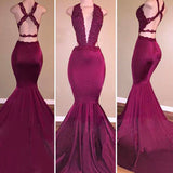 Trumpet/Mermaid V-Neck Satin Sleeveless Appliqued Long Prom Dresses