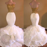 Trumpet/Mermaid Spaghetti Straps Sleeveless Appliqued Organza Long Prom Dresses