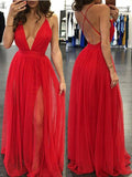 A-Line/Princess Spaghetti Straps Sleeveless Long Chiffon Prom Dresses