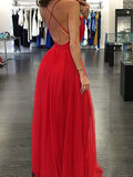 A-Line/Princess Spaghetti Straps Sleeveless Long Chiffon Prom Dresses