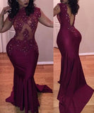 Trumpet/Mermaid Scoop Satin Sleeveless Beading Long Prom Dresses