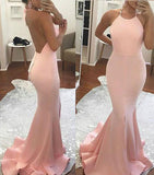 Trumpet/Mermaid Halter Sleeveless Satin Long Prom Dresses