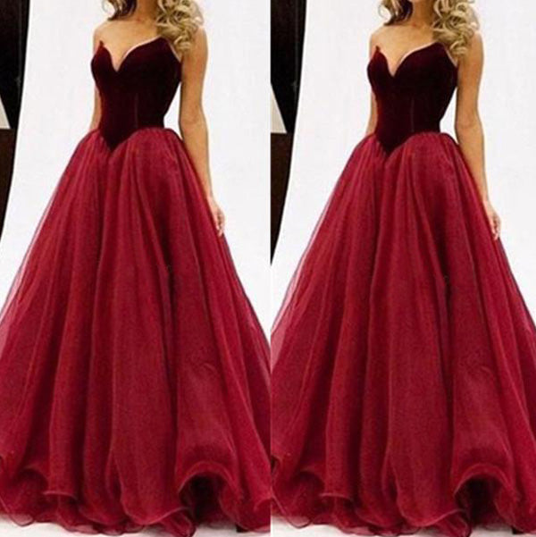 Ball Gown Sweetheart Sleeveless Tulle Long Prom Dresses