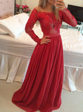 A-Line/Princess Off-the-Shoulder Chiffon Long Appliqued Prom Dresses