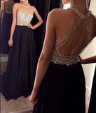 A-Line/Princess Sleeveless Halter Beading Chiffon Long Prom Dresses