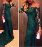 Trumpet/Mermaid Long Sleeves Off-the-Shoulder Lace Long Prom Dresses