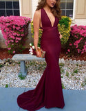 Trumpet/Mermaid V-Neck Sleeveless Satin Long Prom Dresses