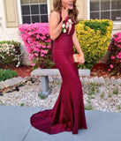 Trumpet/Mermaid V-Neck Sleeveless Satin Long Prom Dresses