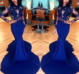 Trumpet/Mermaid Scoop Lace Satin Long Sleeves Long Prom Dresses