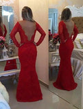 Trumpet/Mermaid Long Sleeves Scoop Lace Long Prom Dresses