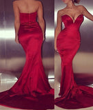 Trumpet/Mermaid Sleeveless Sweetheart Satin Court Train Prom Dresses