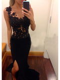 Sheath/Column Scoop Sleeveless Appliqued Long Chiffon Prom Dresses