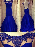 Trumpet/Mermaid Scoop Sleeveless Beading Long Taffeta Prom Dresses