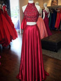 A-Line/Princess High Neck Sleeveless Sequined Long Taffeta Prom Dresses