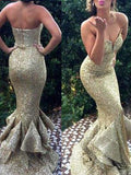 Trumpet/Mermaid Sweetheart Sleeveless Long Sequined Prom Dresses