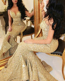 Trumpet/Mermaid Sweetheart Sleeveless Long Sequined Prom Dresses