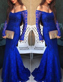 Trumpet/Mermaid Off-the-Shoulder Long Sleeves Lace Long Prom Dresses