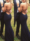 Sheath/Column Sleeveless Halter Long Beading Jersey Prom Dresses